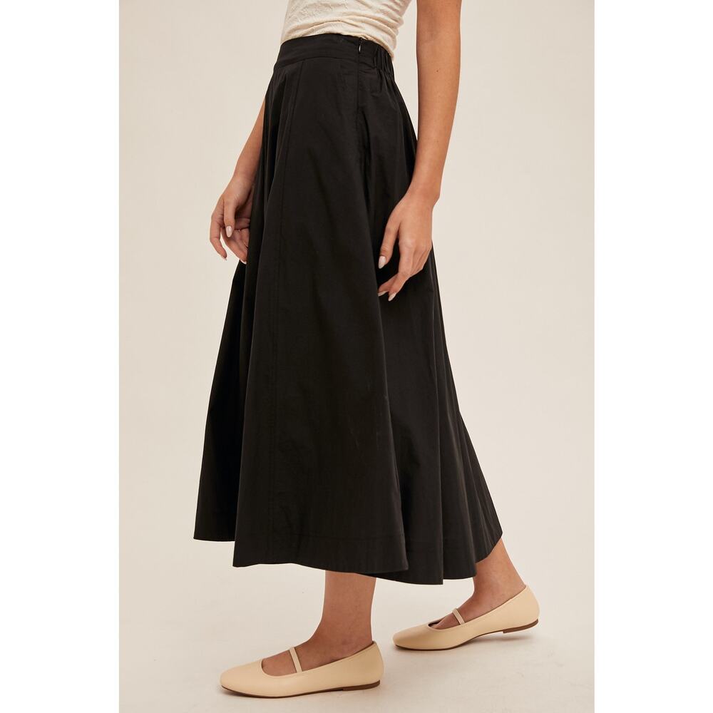Poplin Midi Swing Skirt With Pockets